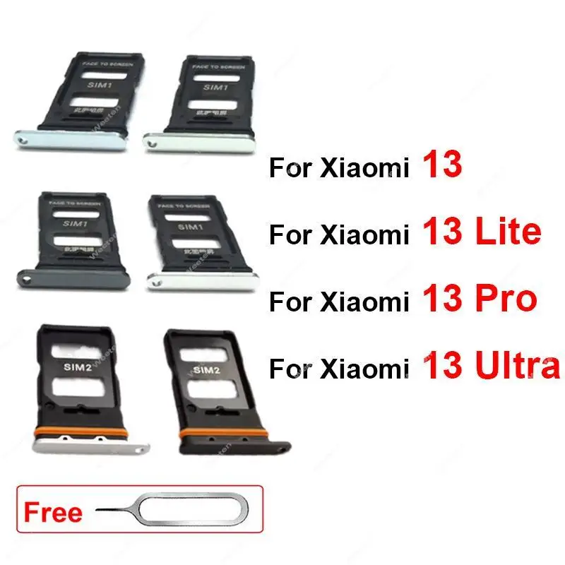 Sim Card Tray For Xiaomi 13 13 Pro 13 Ultra 13 Lite Reader Holder Sim Card Slot Scoket Adapter Replacement Parts