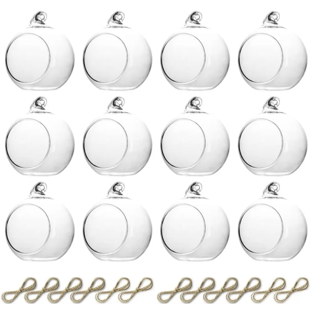 6/12Pcs Hanging Glass Tealight Globe Candle Holder Plant Terrarium Micro Landscape Container Flower Pots Home Wedding Party Deco