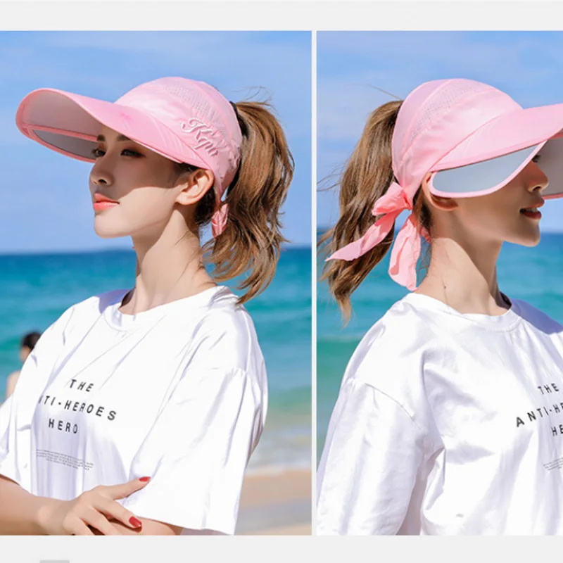 Summer Sun Hat Retractable Visor Caps Female Scalable Brim Empty Top Baseball Cap UV Protection Beach Outdoor Sun Hats Women