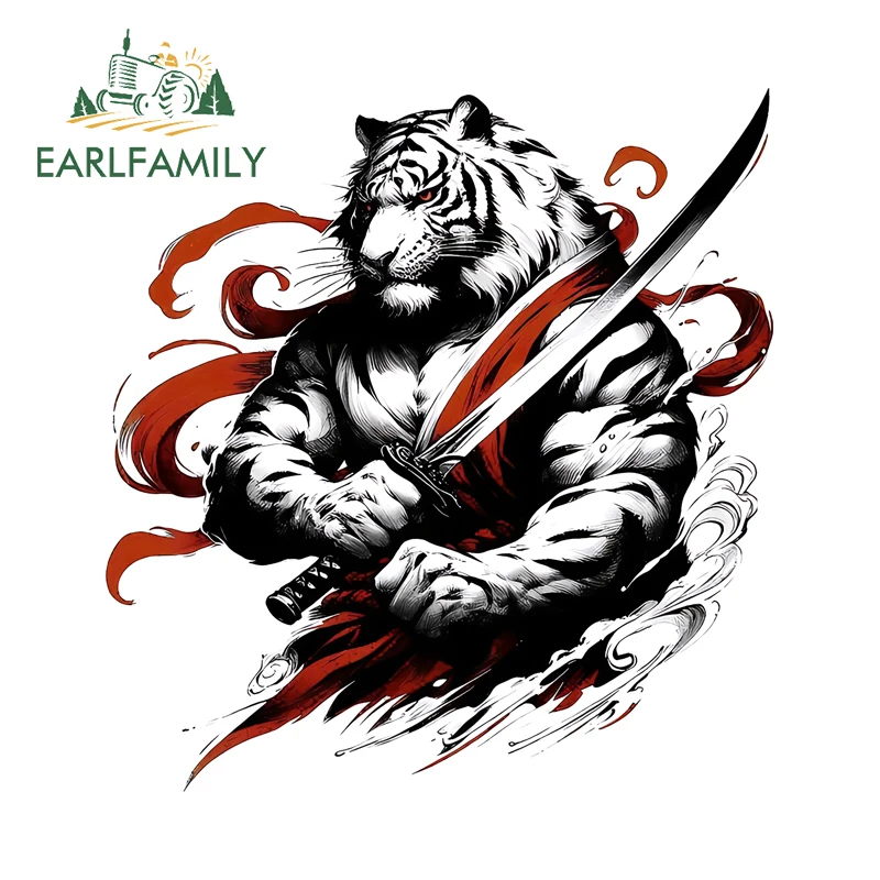 EARLFAMILY Japanese Tiger Warrior Fine Decal Waterproof Scratch-proof Samurai Sticker Fashion Waterproof  DIY Occlusion Scratch
