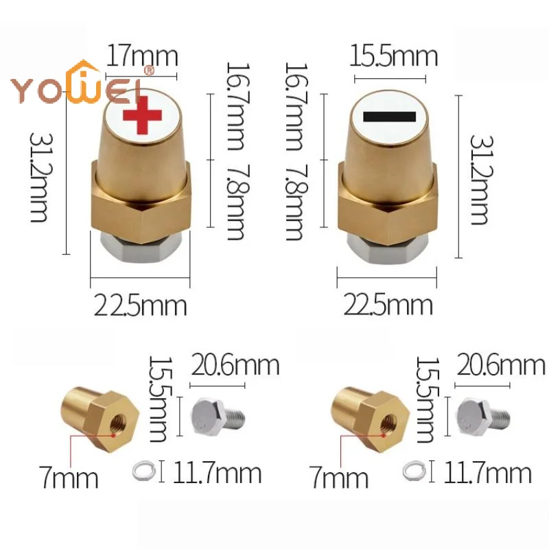 Latest 2Pcs Battery Post Charger Screw Accessories Brass Hexagonal Terminal Connectors For Car Battery Positive & Negative Pole