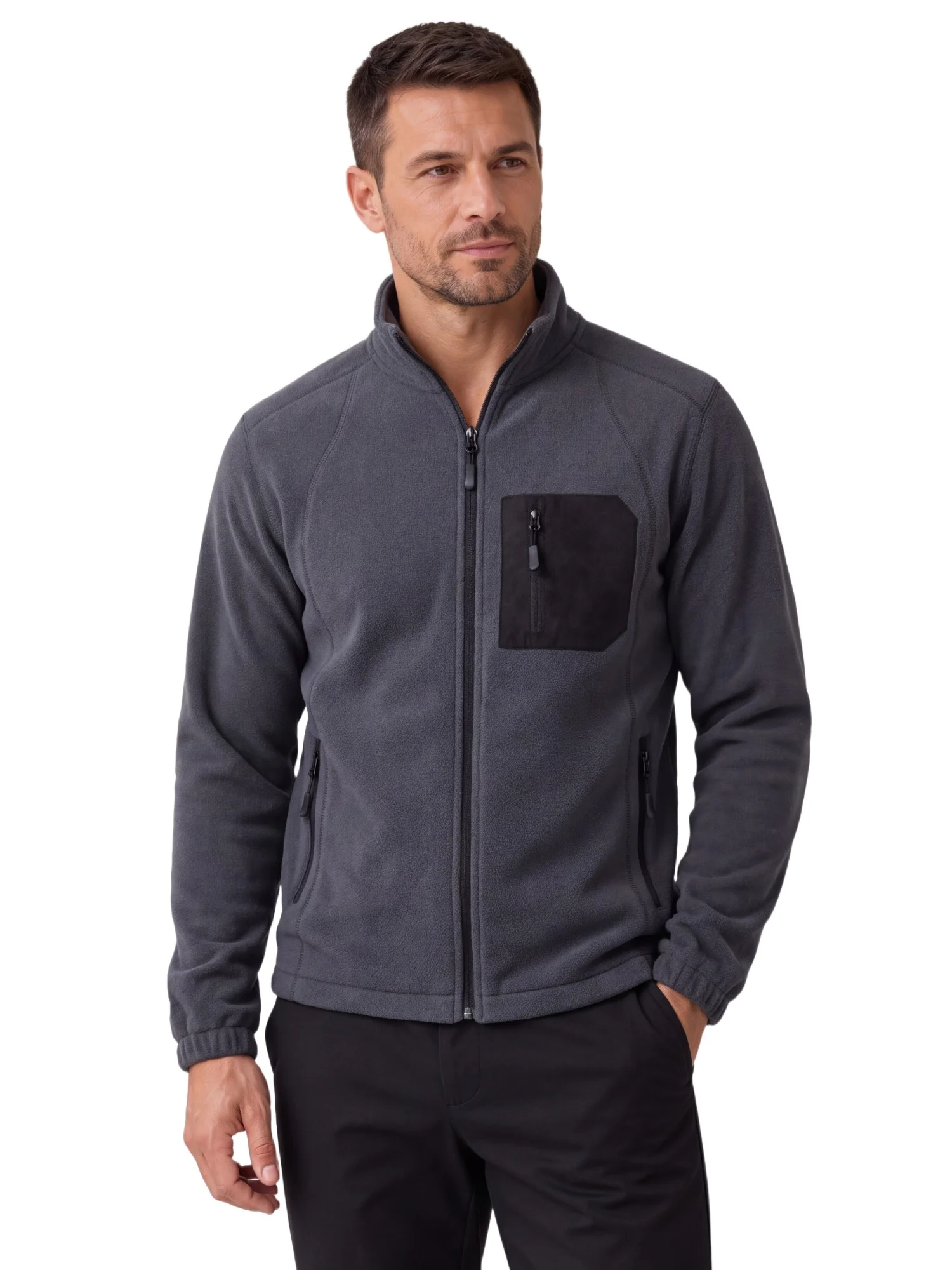 AIOPESON Herren Fleecejacke mit Reißverschluss, Stehkragen, Polarfleece-Sweatshirt, Thermo-Multitaschen-Outdoor-Freizeitjacke für Herbst und Winter – Detail 3