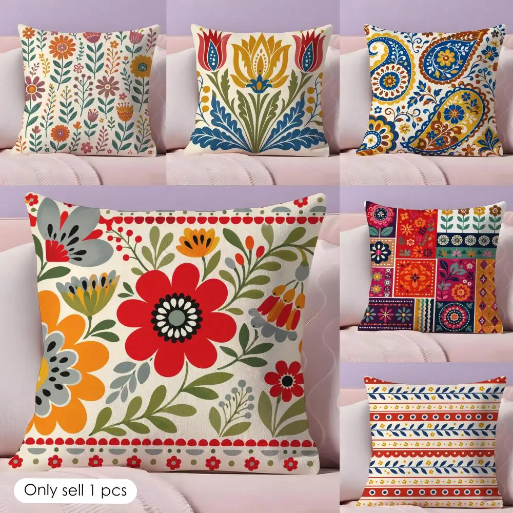 

Retro Ethnic Style Cushion Cover Short Plush Soft Double-Sided Printing Pillow Case Cozy Sofa Bedroom Home Decor Gift