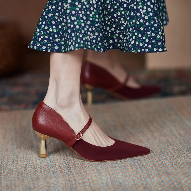 Wine Red Single Shoes Women\'s Early Spring New Retro Fashion Women\'s Shoes Shallow Tone Shoes Pointed Toe Stiletto High Heels