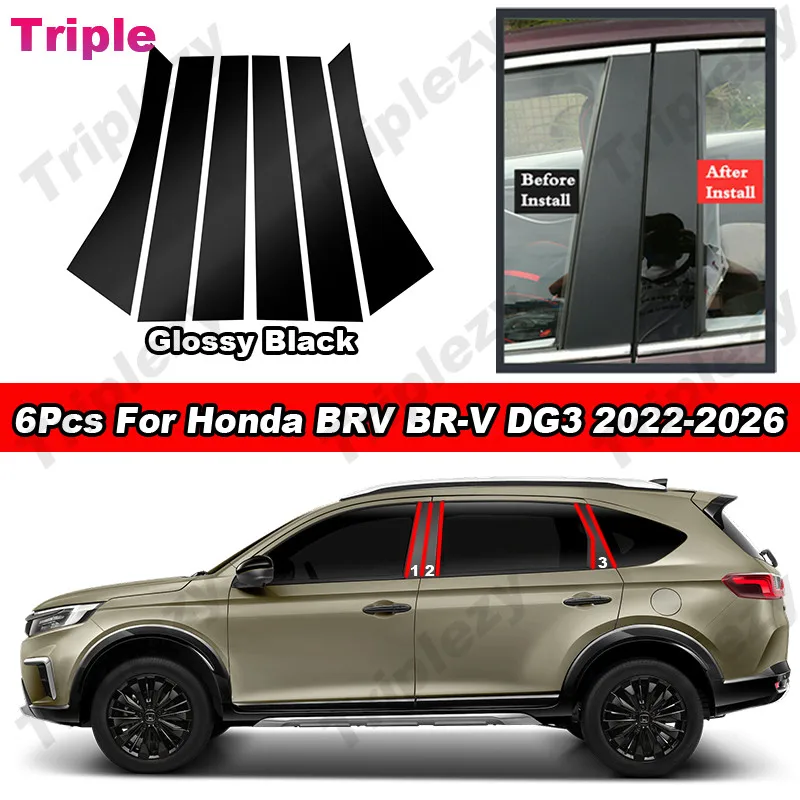 6Pcs B C Pillar Post Trim For Honda BRV BR-V DG3 2022-2026 Black/Carbon Fiber/Chrome PC Material Car Door Window Cover Sticker