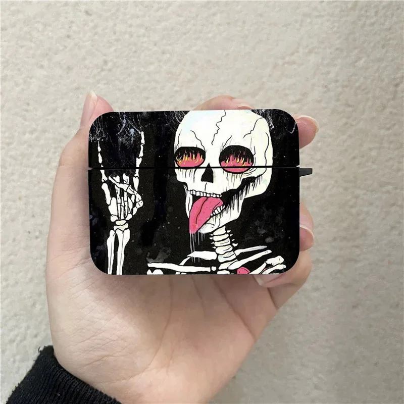 Funny Tongue Skull AirPods Case Black Wireless Bluetooth Earphone Case for Apple Airpods 1 2 3 Pro 2 Protective Case image 3