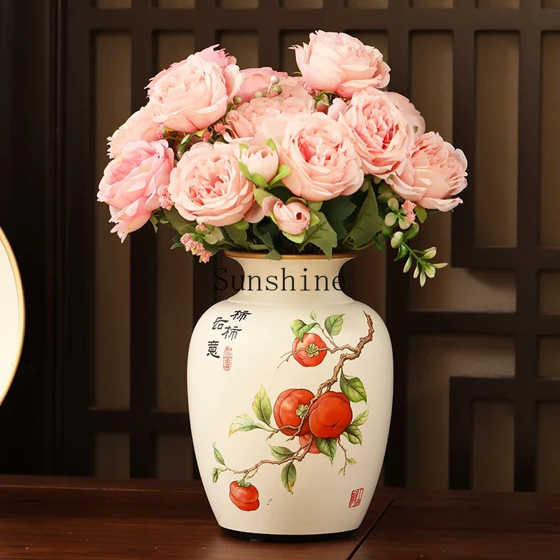 

New Chinese ceramic vase ornament living room flower arrangement American retro decoration