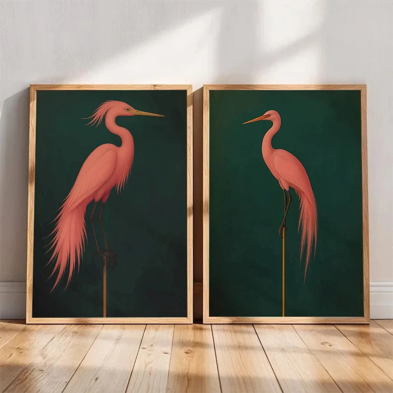 1pc frameless Canvas Painting Pink Japanese Crane Bird Japandi Heron Posters and Prints Canvas Printing  Japan Wall Art Picture