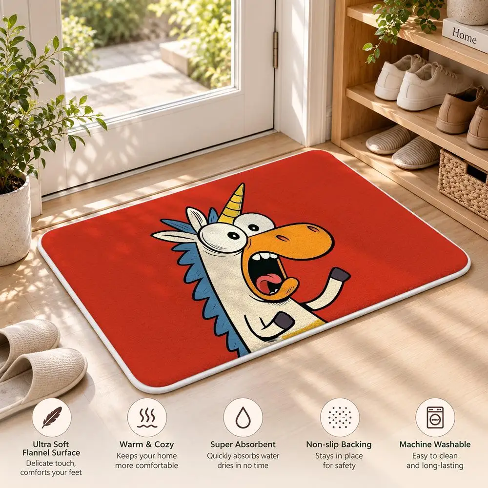Funny Big Eye Cartoon Animal Floor Mat Flannel Rug Soft Non Slip Washable Door Mat for Bathroom Bedroom Kitchen Home Decor