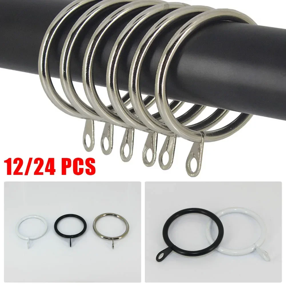 24PCS Stainless Steel Curtain Rod Clips Window Shower Curtain Rings Hanging Clamp Ring Drapery Metal Hanging Hooks Heavy Duty