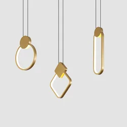 Nordic LED Pendant Light Bedside Long Modern Chandelier Bedroom Gold Brass Pendant Lamp Three-Color Dimming Decor Light Fixtures