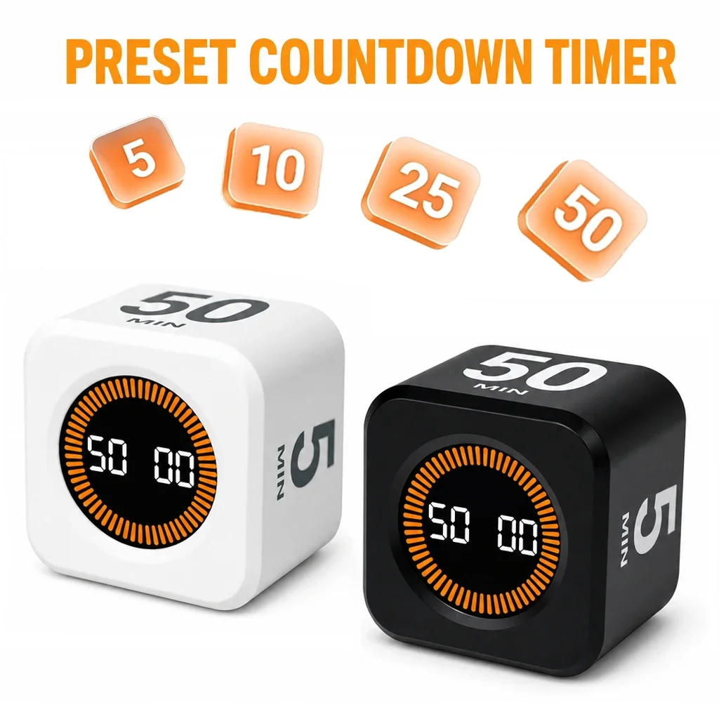 Productivity Timer Cube Timer Gravity Sensor LED Display 4Preset Productivity Time Kid Time Management Kitchen Tools Accessories