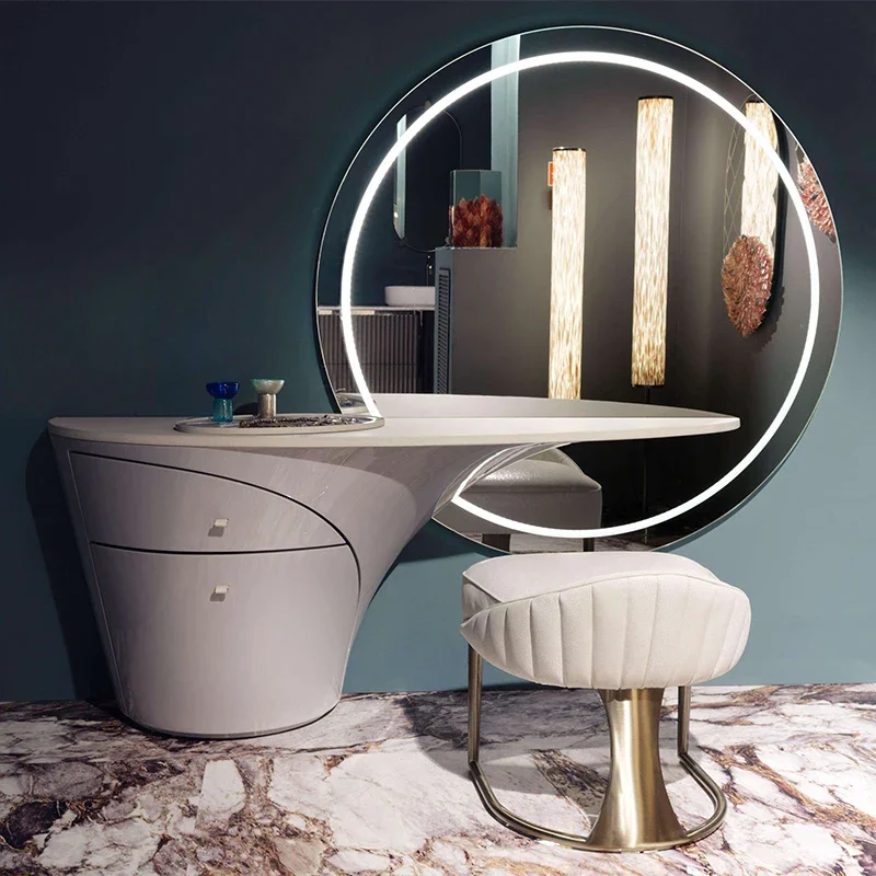 gu-Modern Luxury Wood Large Makeup Vanity Desk Dresser Set Furniture Home Bedroom Wooden Led Dressing Table With Mirror
