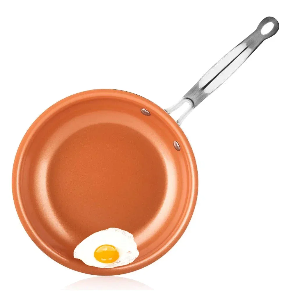 LMETJMA Frying Pan Nonstick 20 24 28cm Frying Pan with Ceramic Titanium Coating Round Copper Egg Pan Kitchen Cookware