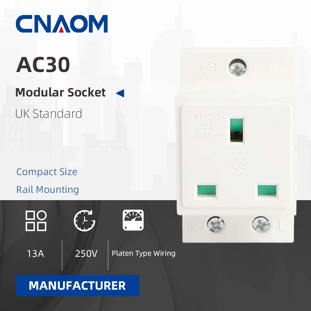 

CNAOM Recessed Din Rail Modular Socket for Distribution Cabinet Counter Contact Protection Plug UK Standard Socket 13A 250V