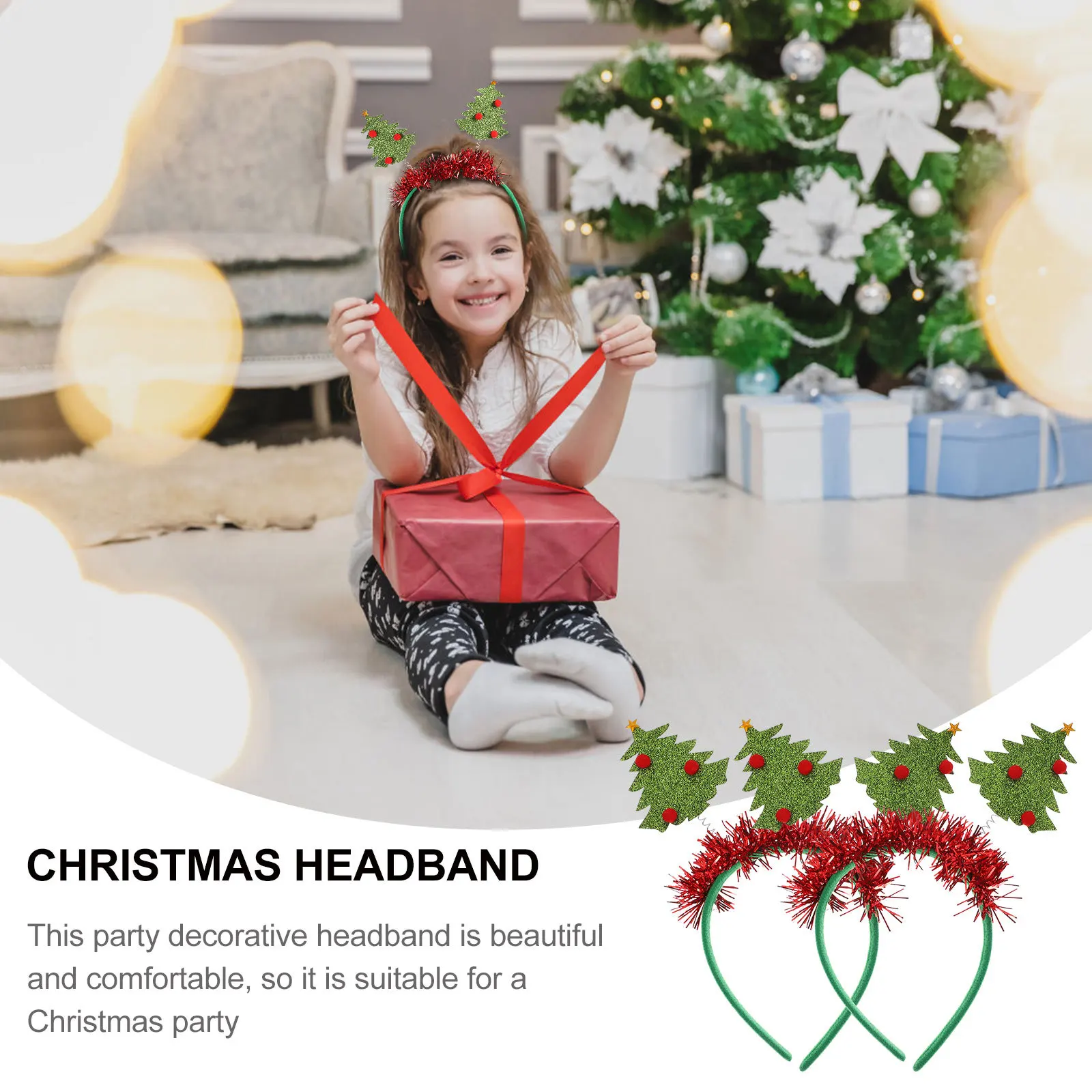 

2Pcs Christmas Tree Hairbands Christmas Party Headwear Holiday Hair Hoop Festival Accessories for Girls Boys Party Headband
