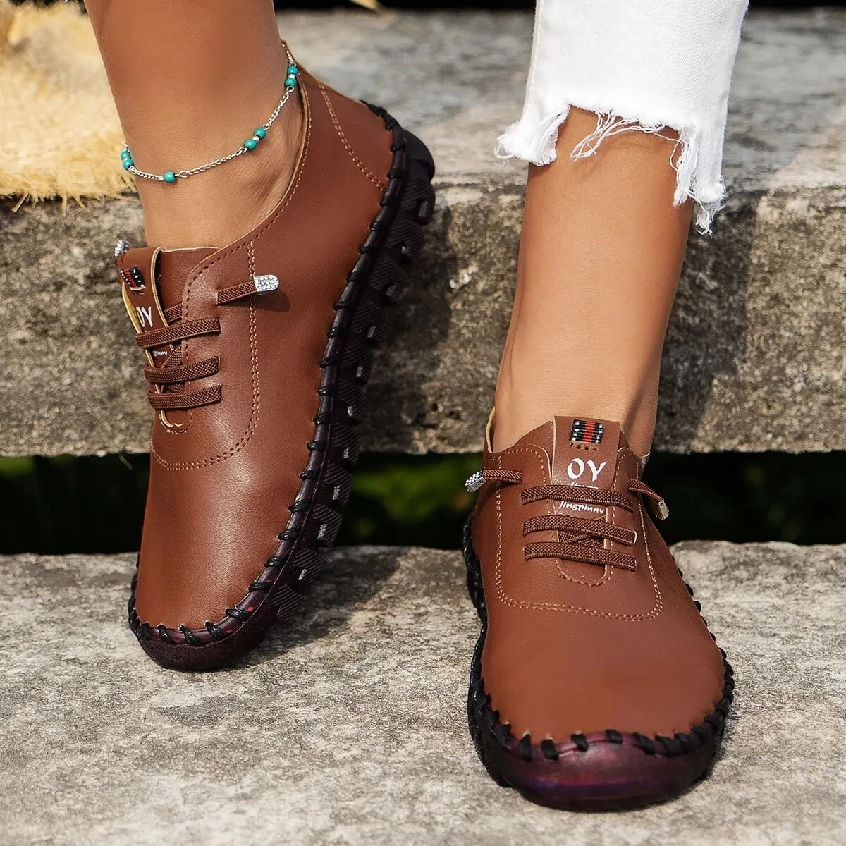 2022 neue Frühling lässig Frauen Schuhe Plattform Slipper Schnürung Leder Wohnungen Slip-On Mutter Schuh Mujer Zapatos Chauss ure Femme