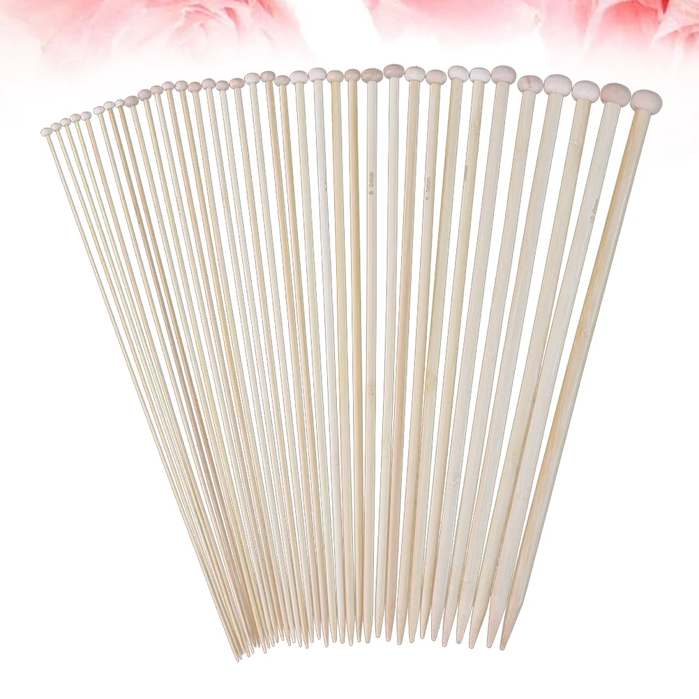 36 PCS Straight Needles Bamboo Knitting Suite for Sewing Circle Wooden Single Pointed