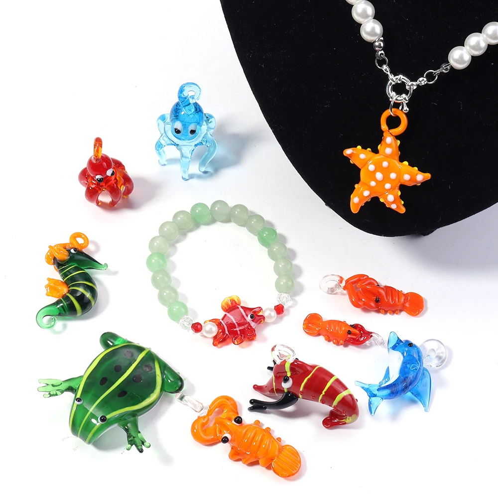 1pcs Ocean Lampwork Pendant Simulation Cute Animals Glass Beads Charms For Jewelry Making Necklace Earrings Key Chains ﻿