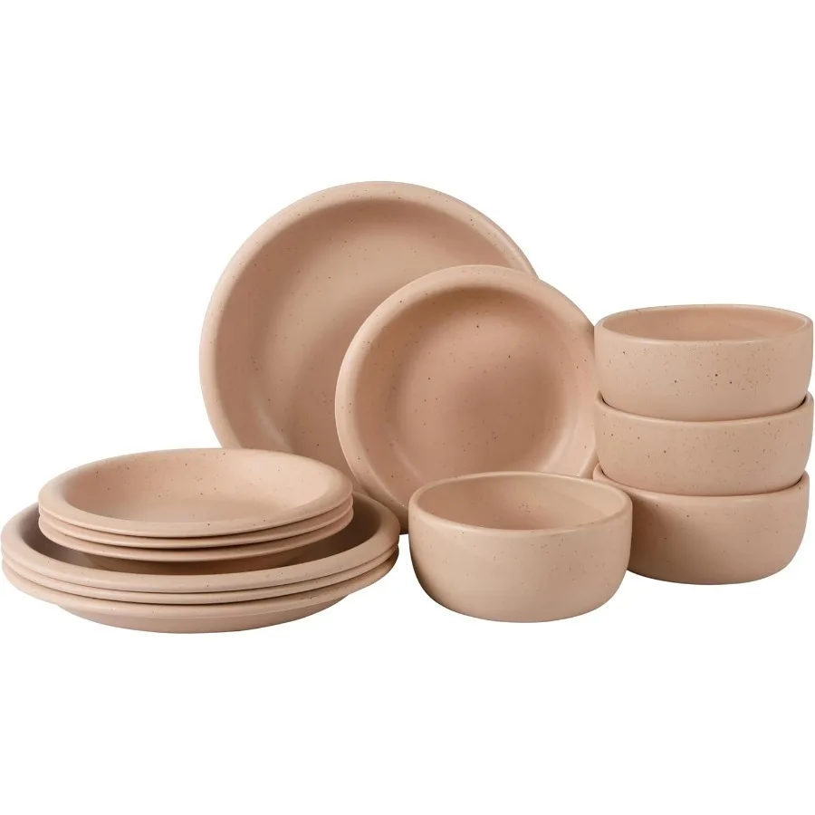 

Corsica Clay 12 Piece Stoneware Rustic Reactive Glaze Dinnerware Set Stackable Plates and Bowls Set. Service for 4 Matte Prosec