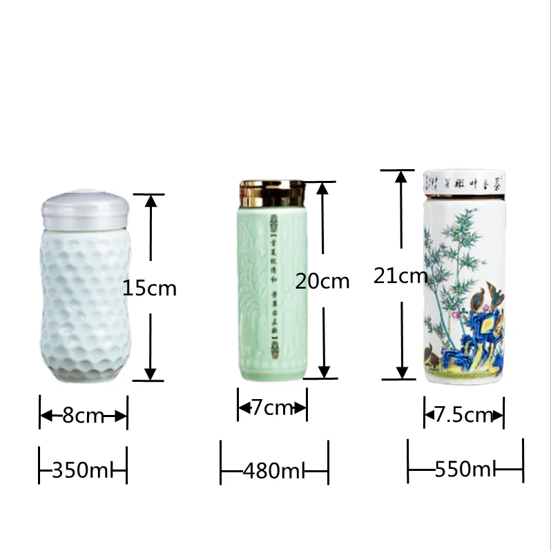 Ceramic Vacuum Cup Blue and White Porcelain Double Liner Tea Cup Office Cup Portable Tea Cup with Lid Filter Mesh Gift cup