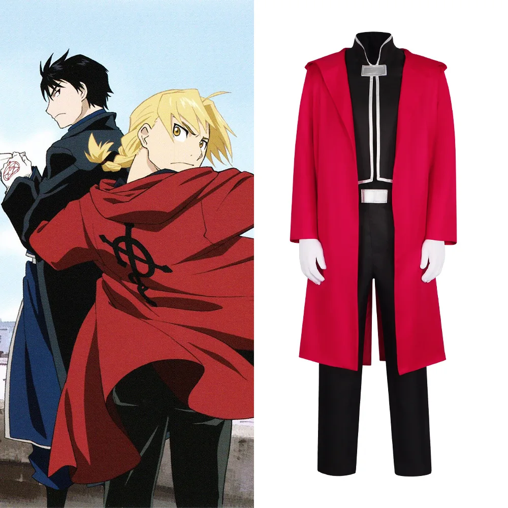 

Anime Alchemist Edward Elric Cosplay Costume for Men Women Red Hooded Long Jacket Pants Suit Halloween Costume for Adult