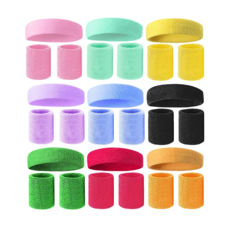 3PCs Set Mens Womens Stretch Elastic Sweat Headband Wristband for Outdoor Sport Gym Running Tennis