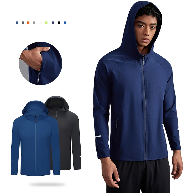 

(S-4XL) Мужская и женская куртка для бега, быстросохнущая уличная толстовка с капюшоном, ветровка с 4-сторонней эластичностью, весенне-осенняя спортивная одежда для фитнеса