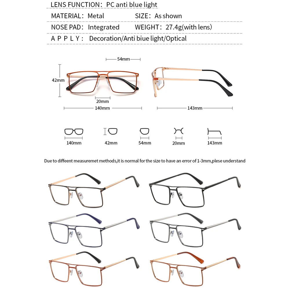 Peekaboo male fashion blue light blocking glasses for men clear lens square glasses frame optical brown black metal hot selling