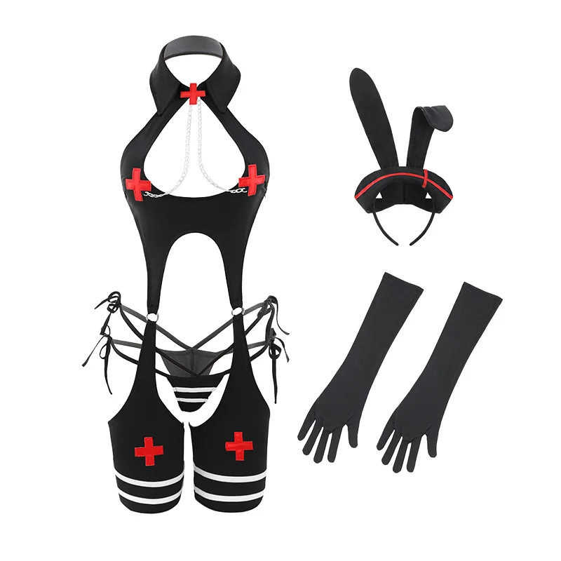 Erotic lingerie Halloween Rabbit Nurse Bodysuit Digging Trench Suit anime sexy porn outfit women Held sexy woman Cosplay party