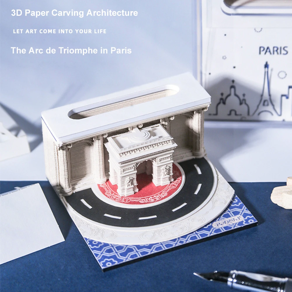 3D резьба по бумаге Архитектура Arc de Triomphe in Paris 3D Art Craft Блокнот с держателем для ручек Силуэт DIY Креативный подарок