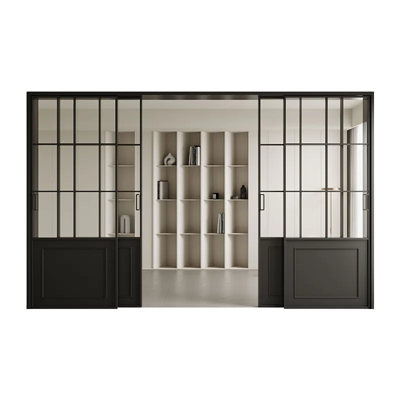 Customized French retro sliding door kitchen three linkage living room hanging rail partition bedroom balcony extremely narrow a