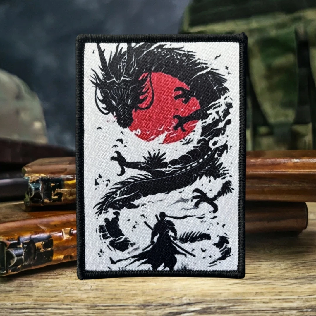 

Japan Dragon Samurai Patch Tactical Morale Badge Military Army Emblem Backpack Sticker Printed Hook Loop Patches for Clothing