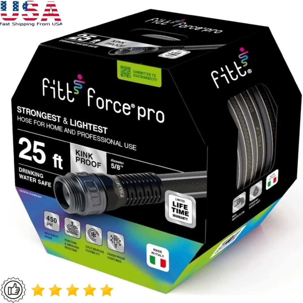 

Heavy Duty Commercial Grade Garden Hose 5/8 Inch x 25 Feet Burst Resistant Flexible Cold Weather Safe PVC Puncture Proof