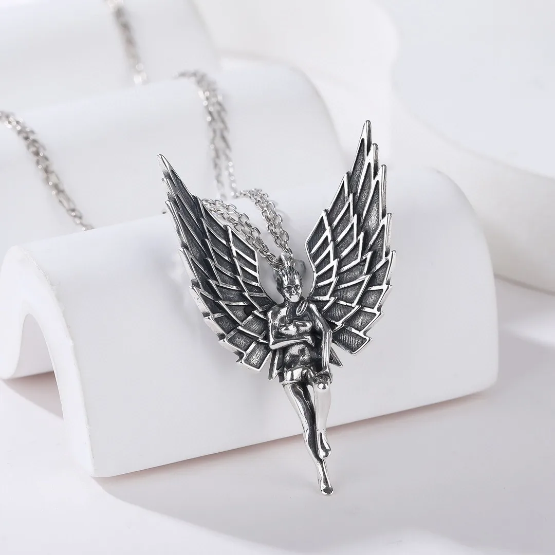 BOCAI NEW S925 Silver Retro Light Luxury Cute Little Angel Pendant Gift for Men and Women