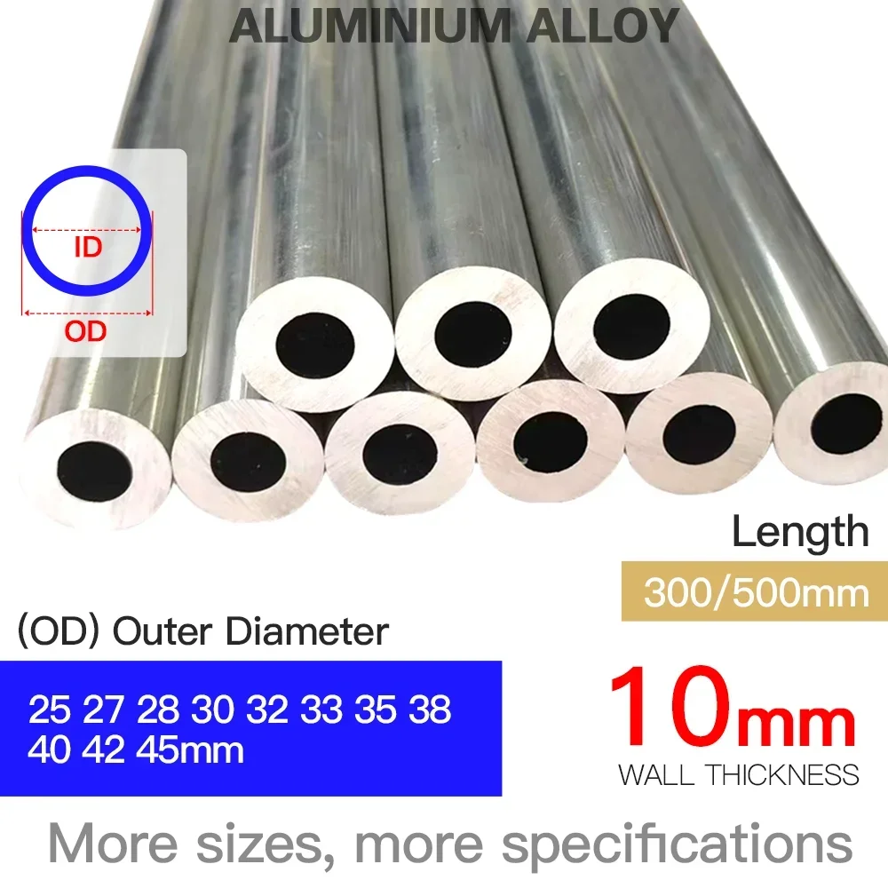 

Aluminium Pipe 10mm Thickness 25-45mm OD Straight 300mm 500mm Long Round 6063 Aluminum Alloy Tube