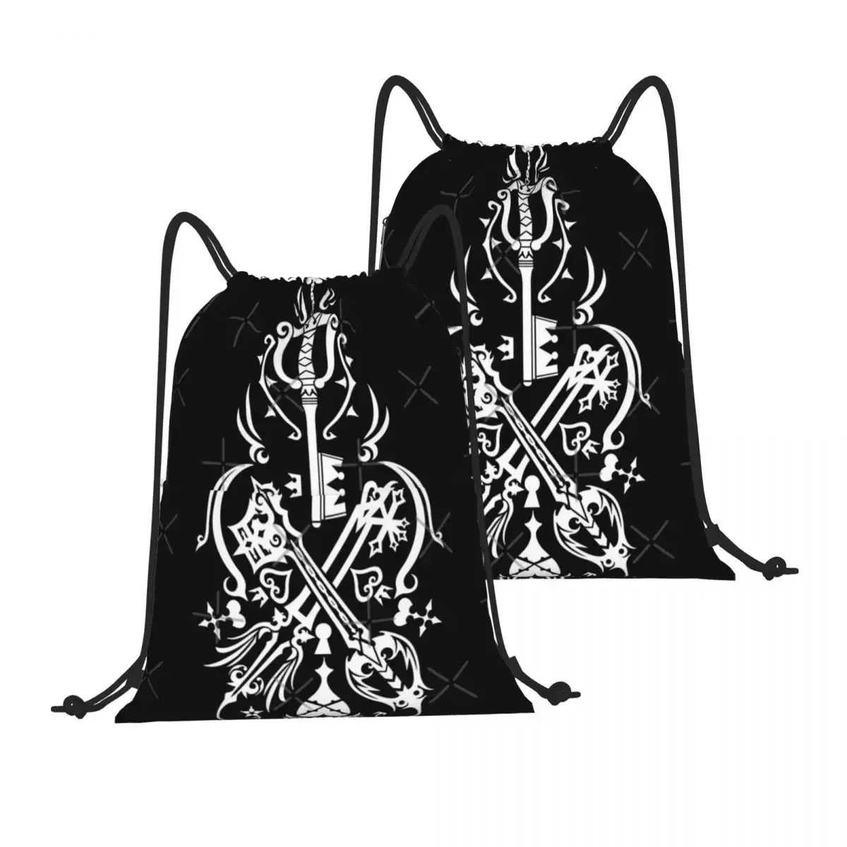 Drawstring Backpack Kingdom Hearts - Black Shoulder Bag Zipper Pocket Sports & Travel Hikes Portables Bag