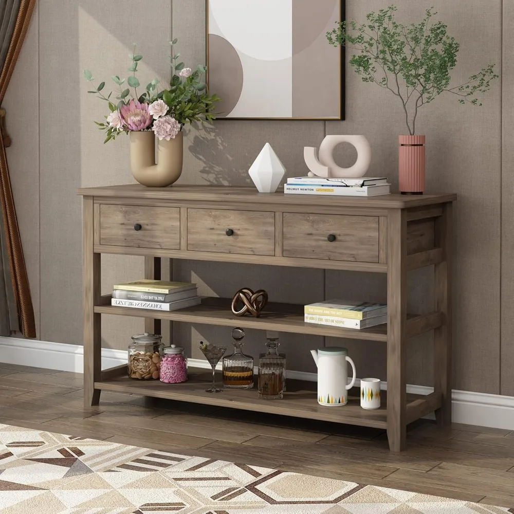 Console Table Entryway Desk, Sofa Side Table with 3 Drawers 2 Bottom Storage Shelves, Vintage TV Stand