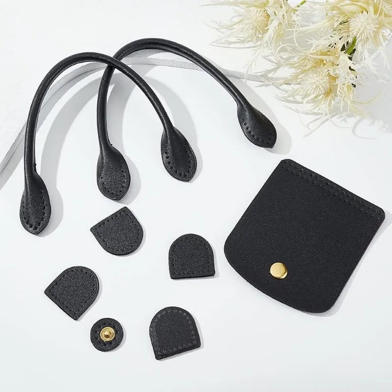 8pcs PU Leather Handbag Knitting Kits DIY Crochet Bag Making Including Sew on Bag Handles Snap Button Bag Covers Handmade Craft