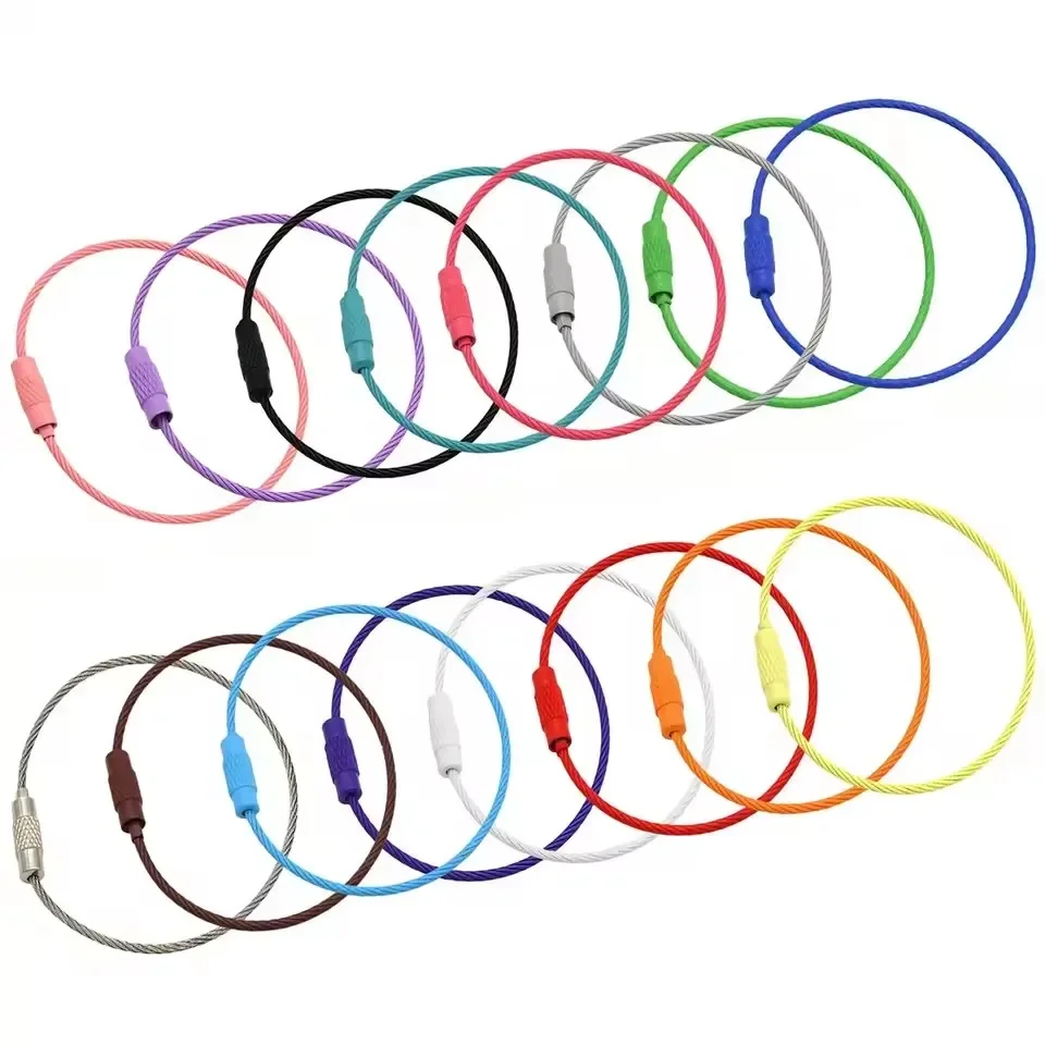 Stainless Steel Wire Keychain Ring Key Keyring Circle Rope Cable Loop Holder Outdoor Camp Luggage Tag Screw Lock Gadget Colorful