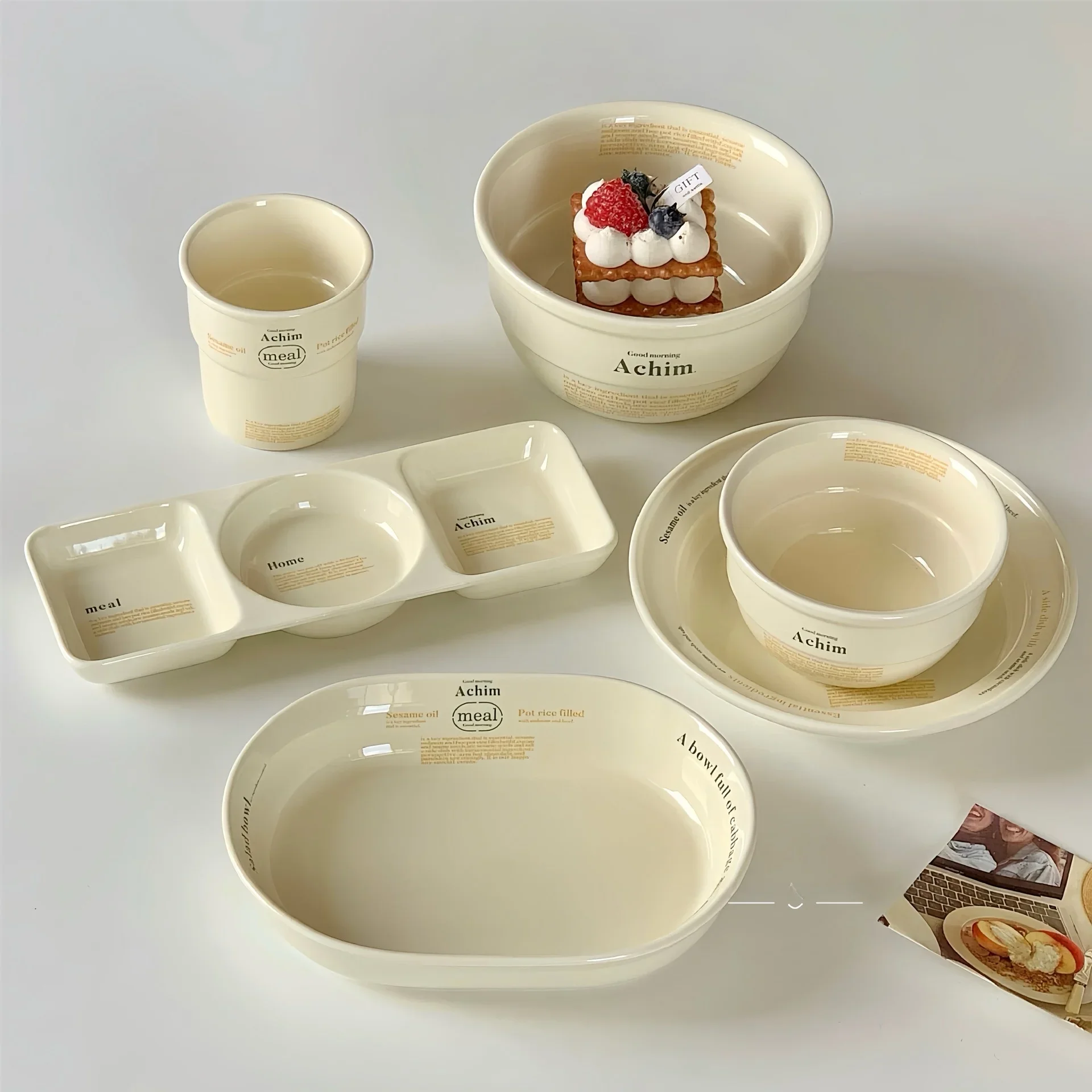 

Korean Style Ceramic Bowl Set Dessert Salad Bowl Breakfast Oats Sweet Ins Popular Sandalwood Shape Alphabet Pattern Dining Ut...