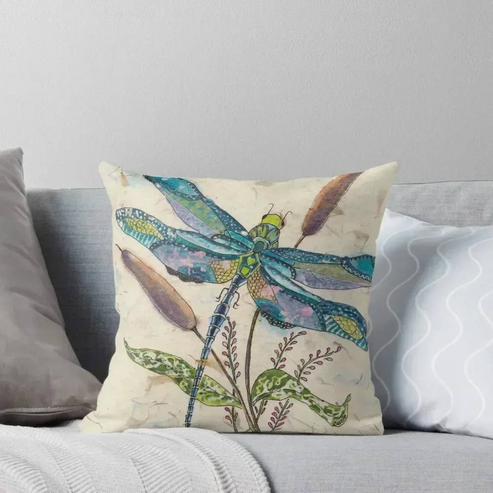 Dragonfly and Cattails Throw Pillow Throw Pillow New year christmas pillow case