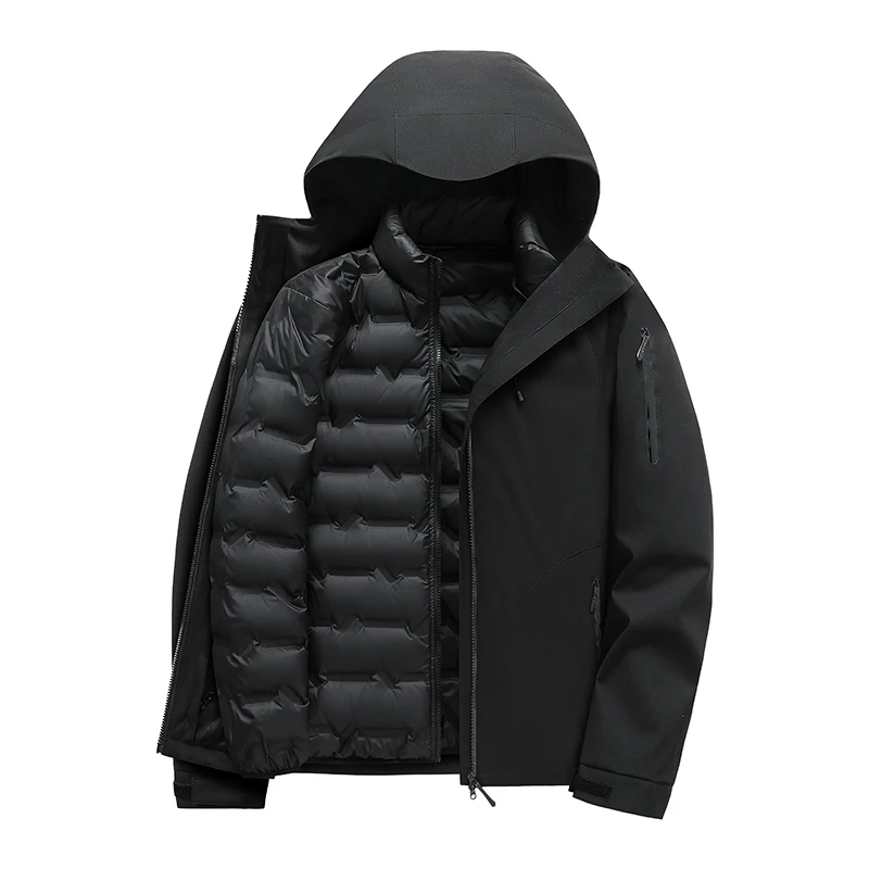 

ex Tee-in-One Du down Jaet Inner Hiking Outdoor Autumn Winter Long Sve Loose Fit Faionable Flip Collar