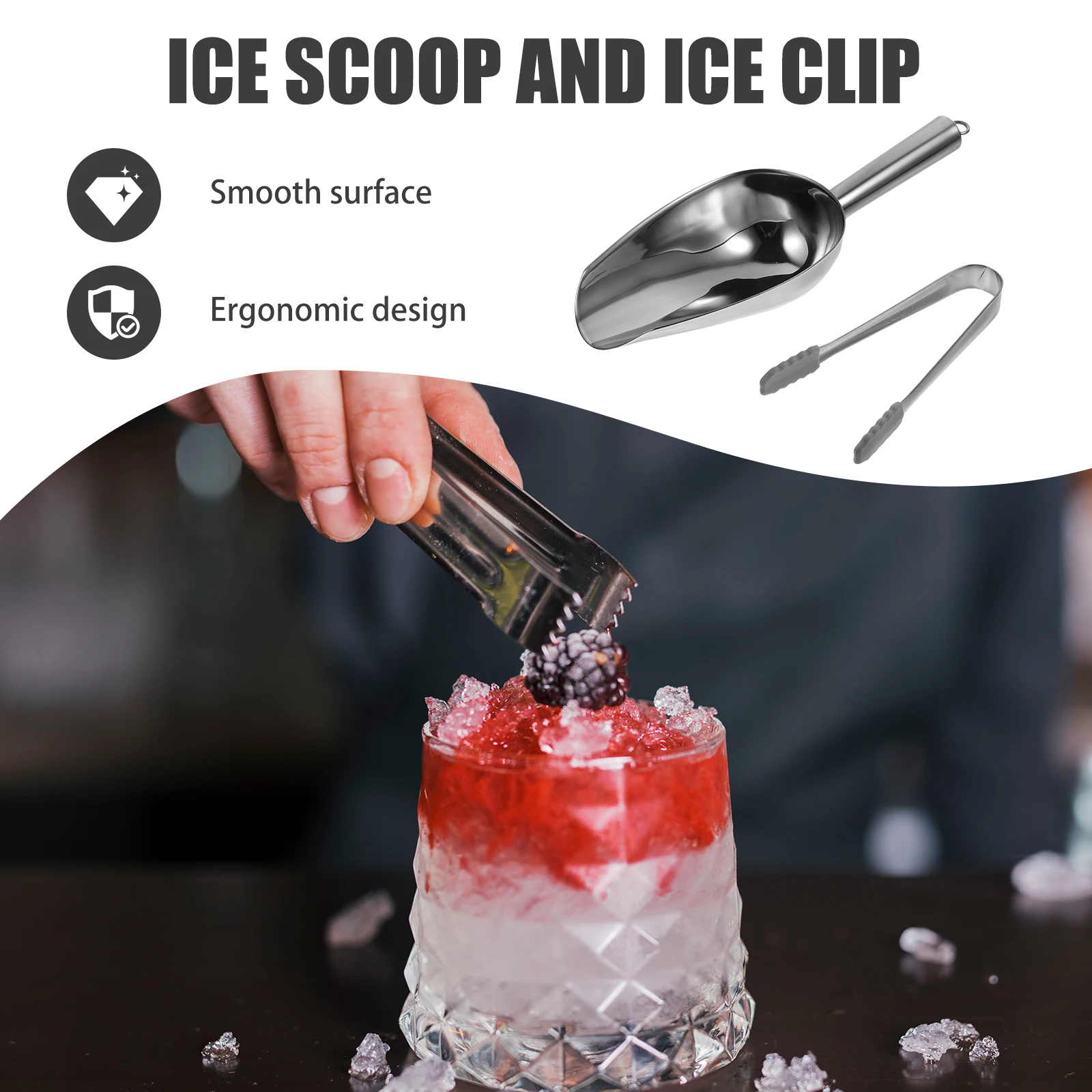 

1Set Stainless Steel Ice Scoop Tong Silicone Handle Kitchen Accessory Food Candy Grain Flour Tool Stainless Steel Ice Bars