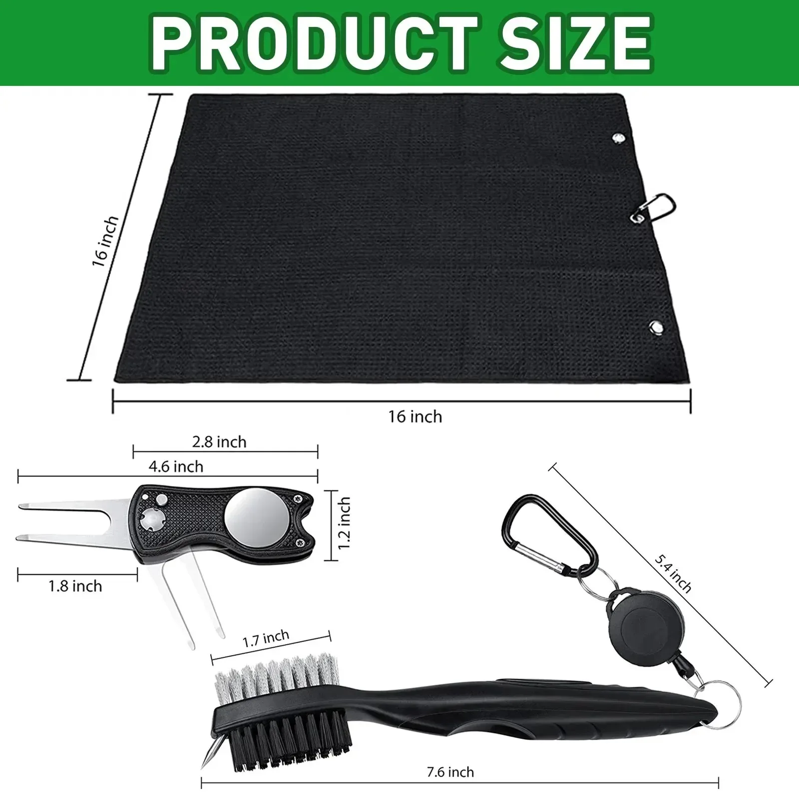 مجموعة كاملة لفرشاة نادي الجولف ومنظف المناشف مع فرشاة تنظيف الأخدود المزدوجة الجوانب وسبايك للعناية بالكرة
