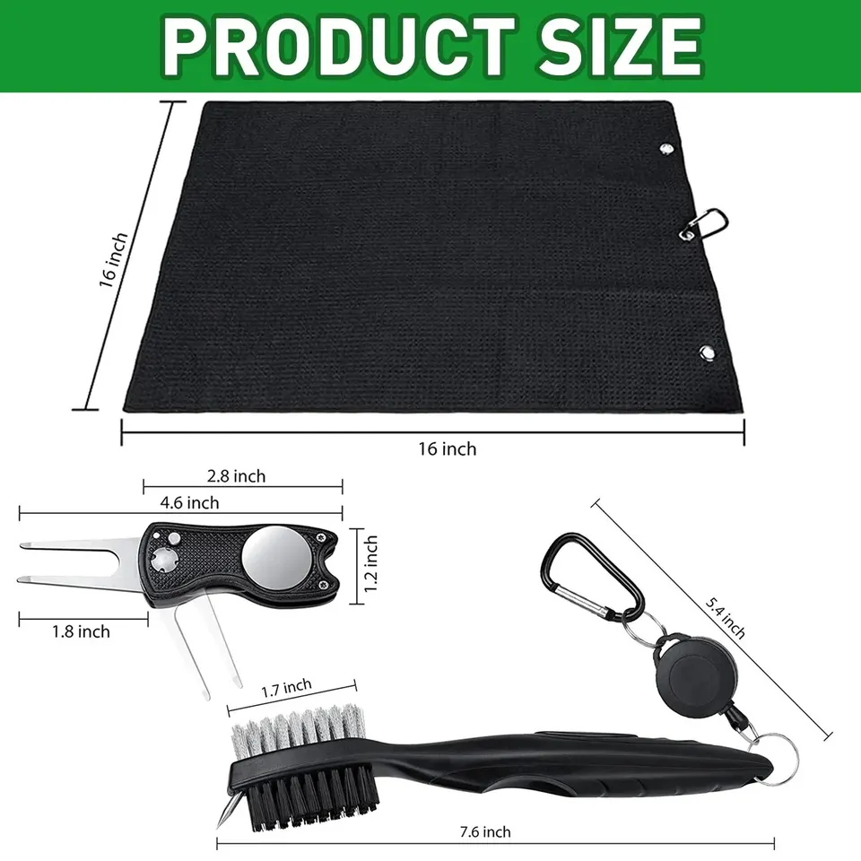 Golf Club Brush and Towel Cleaner Complete Kit with Dual Sided Groove Cleaning Brush and Spike for Putter Wedge and Ball Care - Detail Angle #02