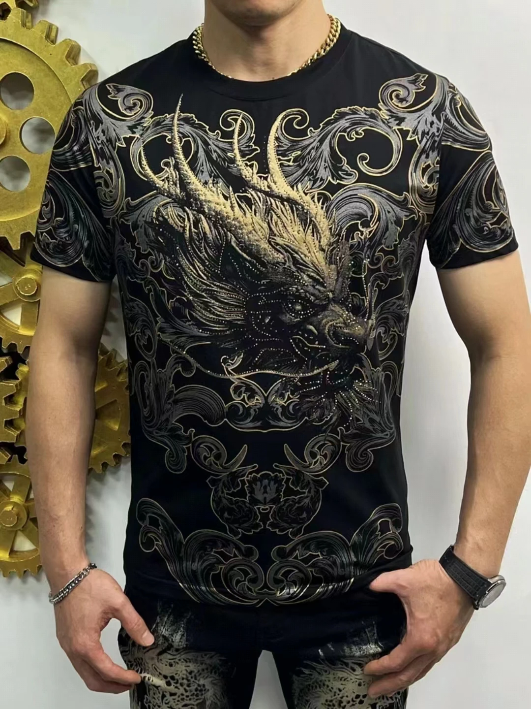 

Мужская футболка с круглым вырезом и коротким рукавом, летняя, новая модная, повседневная, универсальная, высококачественная, деловая, антибактериальная, приталенная, для молодежи.