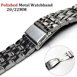 Stainless Steel Watchbands Silver 20mm 22mm Polished Metal Watch Band Strap Wrist Watches Bracelet Double Press Folding Buckle