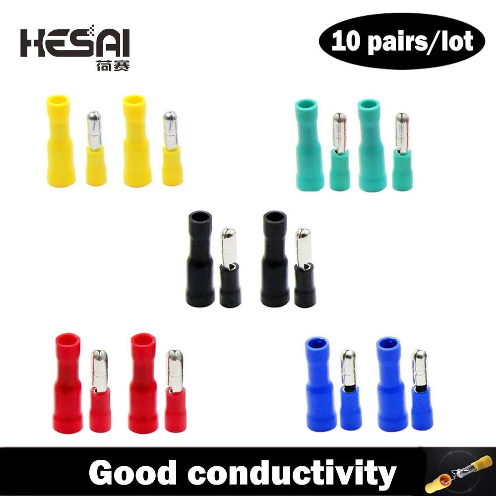 10 Pairs/lot Packet 5Colors 16~14AWG Male Female Bullet Connector Crimp Terminals Wiring