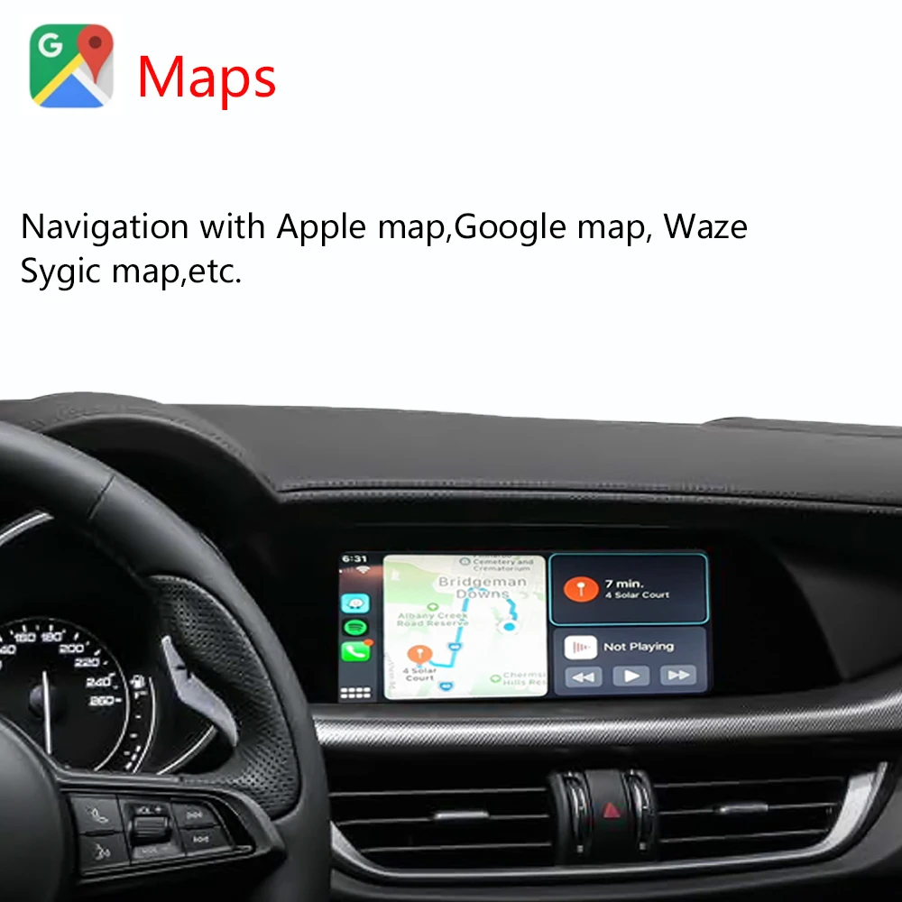 Plug-and-Play Wireless CarPlay Android Auto Mirror Link Radio für Apple Alfa Romeo Stelvio Giulia/Giulietta Radar Detector